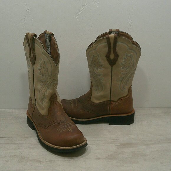 Ariat Fatbaby Heritage Western Cowgirl Brown Cream Leather Boots Size 7.5 B - Picture 3 of 11
